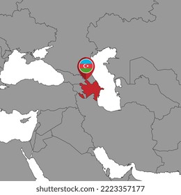 Mapa con la bandera de Azerbaiyán en el mapa del mundo. Ilustración vectorial.