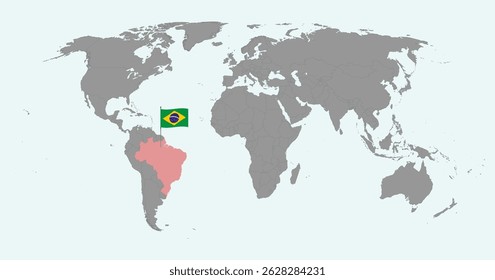 Pin map with Brazil flag on world map. Vector illustration.