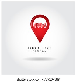 Pin Map & building Logo Icon Vector Template