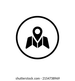 Pin map button icon in circle line. Location marker symbol vector