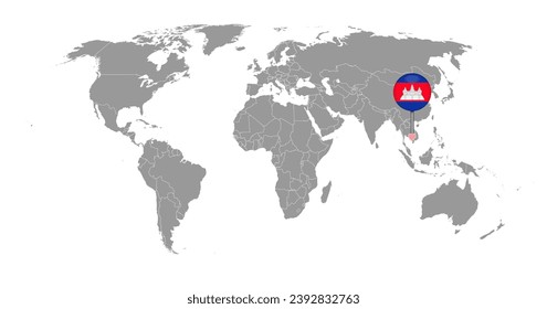 Pin map with Cambodia flag on world map. Vector illustration.