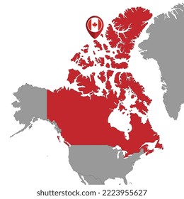 Pin map with Canada flag on world map.Vector illustration.