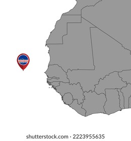Pin map with Cape Verde flag on world map. Vector illustration.