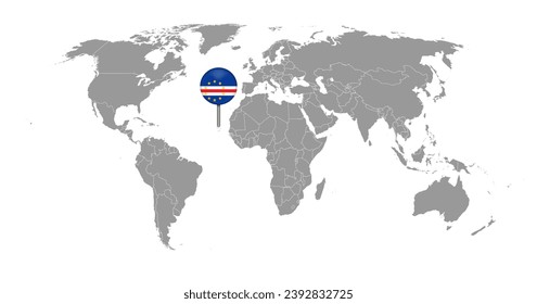 Pin map with Cape Verde flag on world map. Vector illustration.