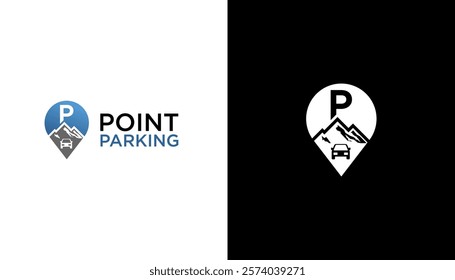 Pin Map Car parking mountain Location Flat Icon logo illustration