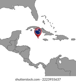 Pin map with Cayman Islands flag on world map. Vector illustration.