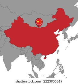 Pin map with China flag on world map.Vector illustration.