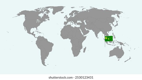 Pin map with Cocos Islands flag on world map. Vector illustration.