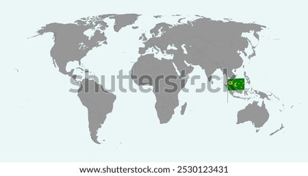 Pin map with Cocos Islands flag on world map. Vector illustration.