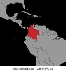 Mapa con la bandera de Colombia en el mapa del mundo. Ilustración vectorial.
