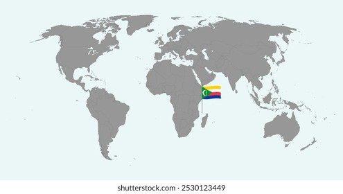 Mapa do pino com a bandeira das Comores no mapa do mundo. Ilustração vetorial.