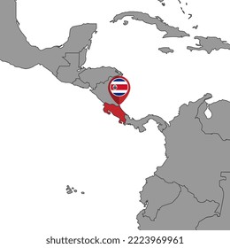 Pin map with Costa Rica flag on world map. Vector illustration.