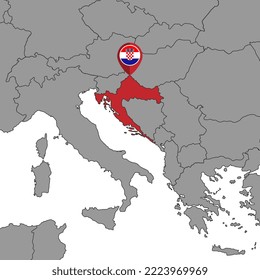 Karte mit kroatischer Flagge auf der Weltkarte. Vektorgrafik.