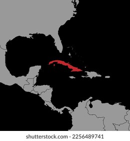 Mapa con la bandera de Cuba en el mapa del mundo. Ilustración vectorial.