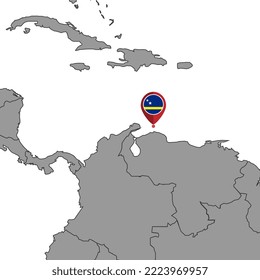 Pin map with Curacao flag on world map. Vector illustration.