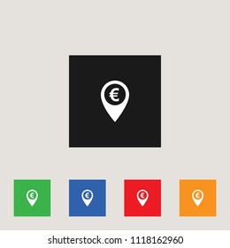 Pin map and currency icon, stock vector illustration, EPS10. 