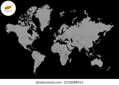 Pin map with Cyprus flag on world map. Vector illustration.
