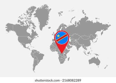 Karte mit der Flagge der Demokratischen Republik Kongo auf der Weltkarte. Vektorgrafik.