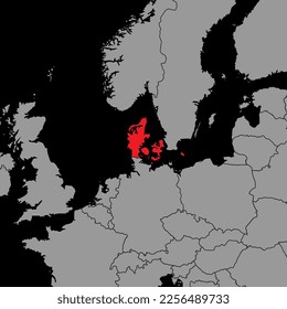 Pin map with Denmark flag on world map. Vector illustration.