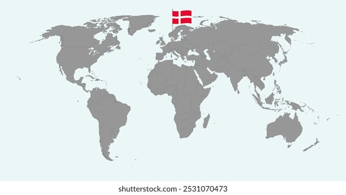 Pin map with Denmark flag on world map. Vector illustration.