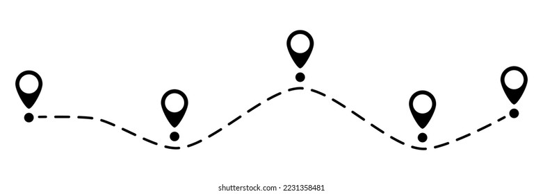 Pin map dotted line route. Navigation pointers. Destination sign. Vector illustration isolated on white.