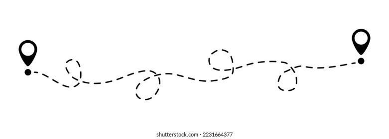 Pin map dotted line route. Navigation pointers. Destination sign. Vector illustration isolated on white.