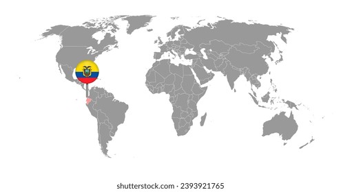 Pin map with Ecuador flag on world map. Vector illustration.