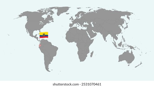 Pin map with Ecuador flag on world map. Vector illustration.