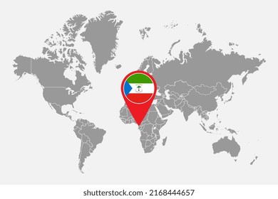 Pin map with Equatorial Guinea flag on world map. Vector illustration.
