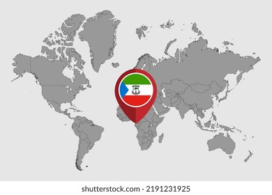 Pin map with Equatorial Guinea flag on world map. Vector illustration.