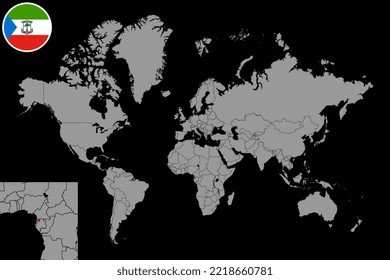 Pin map with Equatorial Guinea flag on world map. Vector illustration.