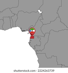 Pin map with Equatorial Guinea flag on world map. Vector illustration.