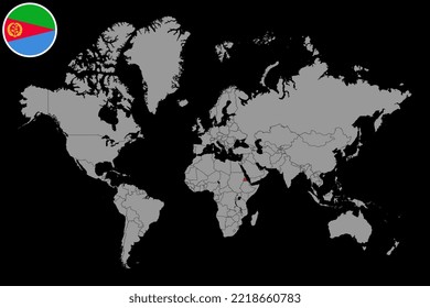 Pin map with Eritrea flag on world map. Vector illustration.