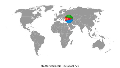 Pin-Karte mit Eritrea Flagge auf der Weltkarte. Vektorgrafik.