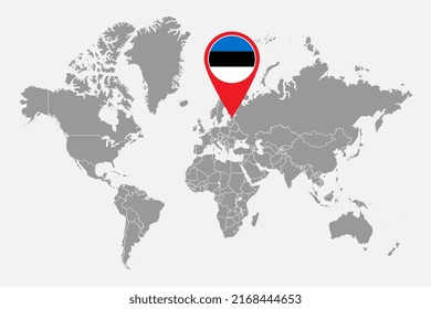 Mapa con la bandera de Estonia en el mapa del mundo. Ilustración vectorial.