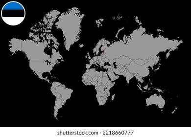 Mapa con la bandera de Estonia en el mapa del mundo. Ilustración vectorial.