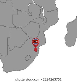 Mapa con la bandera de Eswatini en el mapa del mundo. Ilustración vectorial.