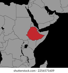 Pin map with Ethiopia flag on world map. Vector illustration.