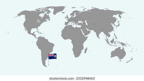 Pin map with Falkland Islands flag on world map. Vector illustration.