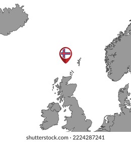 Pin map with Faroe Islands flag on world map. Vector illustration.