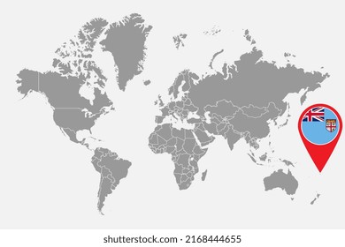 Pin map with Fiji flag on world map. Vector illustration.