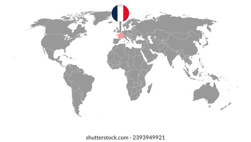 Pin map with France flag on world map.Vector illustration.