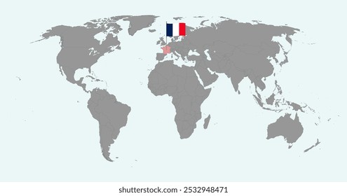 Pin map with France flag on world map. Vector illustration.