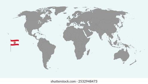 Mapa pin con bandera de la Polinesia Francesa en el mapa mundial. Ilustración vectorial.