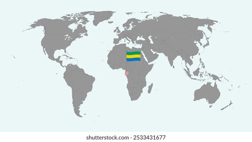 Mapa do pino com a bandeira do Gabão no mapa do mundo. Ilustração vetorial.