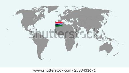 Pin map with Gambia flag on world map. Vector illustration.