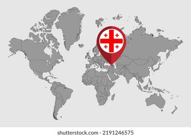 Pin map with Georgia flag on world map. Vector illustration.