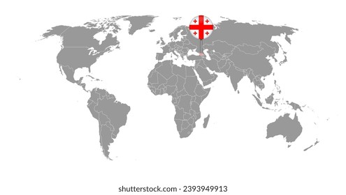 Pin map with Georgia flag on world map. Vector illustration.