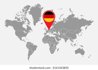 Pin map with Germany flag on world map.Vector illustration.