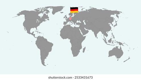Karte mit Deutschland-Flagge auf Weltkarte pinnen. Vektorgrafik.